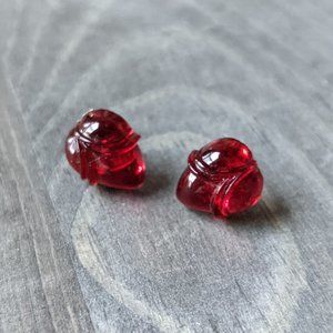 Stud Earrings with Vintage Blood-Red Glass Cabochons
